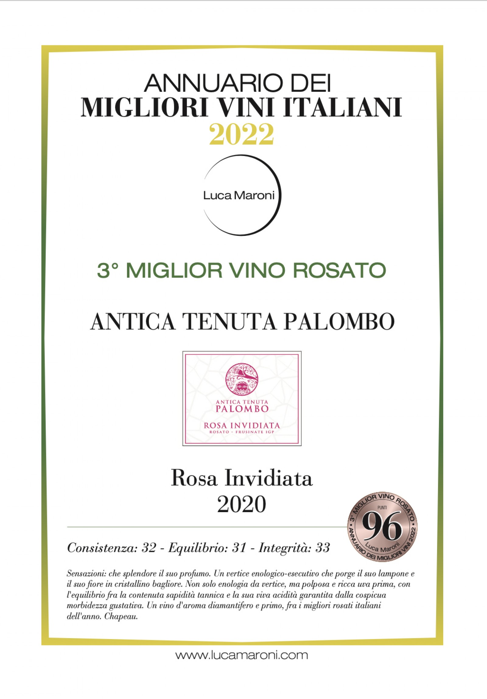 Rosa Invidiata 2020  -  3° Miglior vino rosato